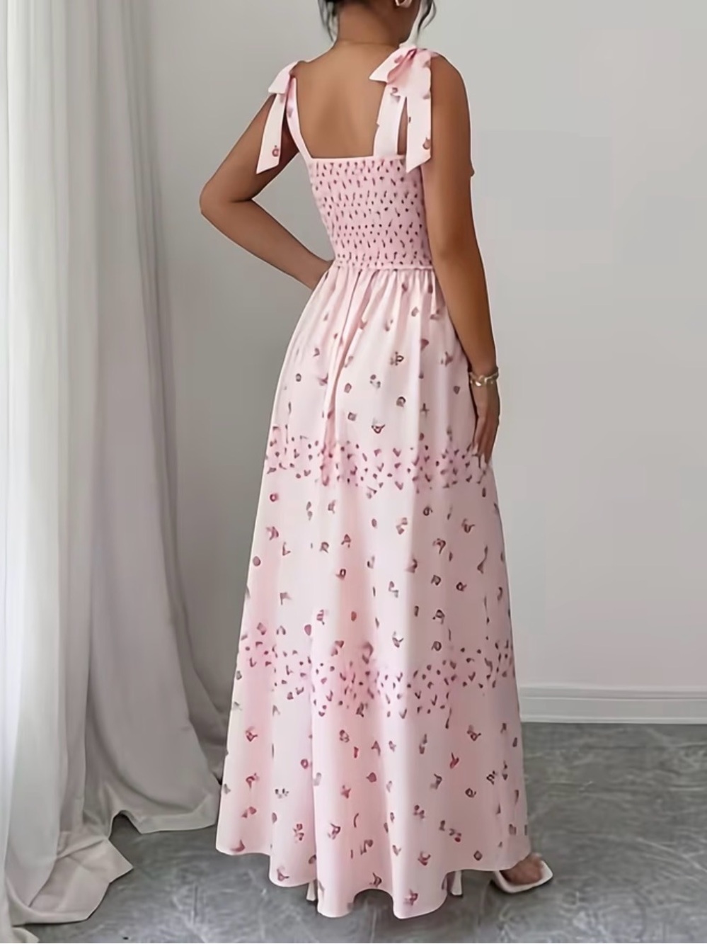 Elegant Pink Tie-Shoulder Maxi Dress - Picture 2 of 3